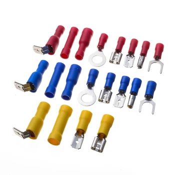 

300Pcs Cold-Pressed Cable Wire Connectors Electrical Female&Male Butt Splice Terminals Ring Fork Terminators Kit Red Blue Yellow