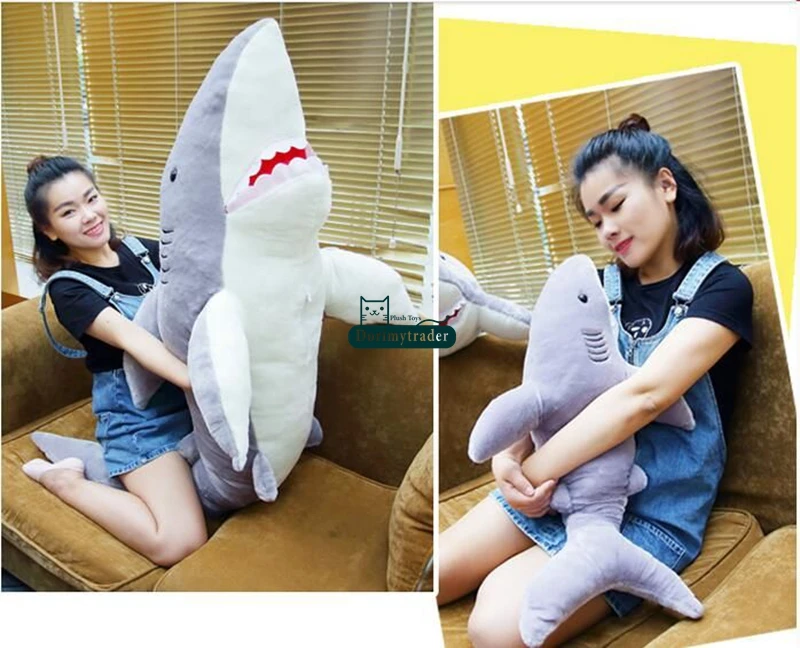 Dorimytrader Hot Large 63inches Emulational Animal Shark Plush Toy  160cm Jumbo Soft Stuffed Lifelike Sharks Kids and Adults Play Doll Sleeping Pillow DY61620(17)