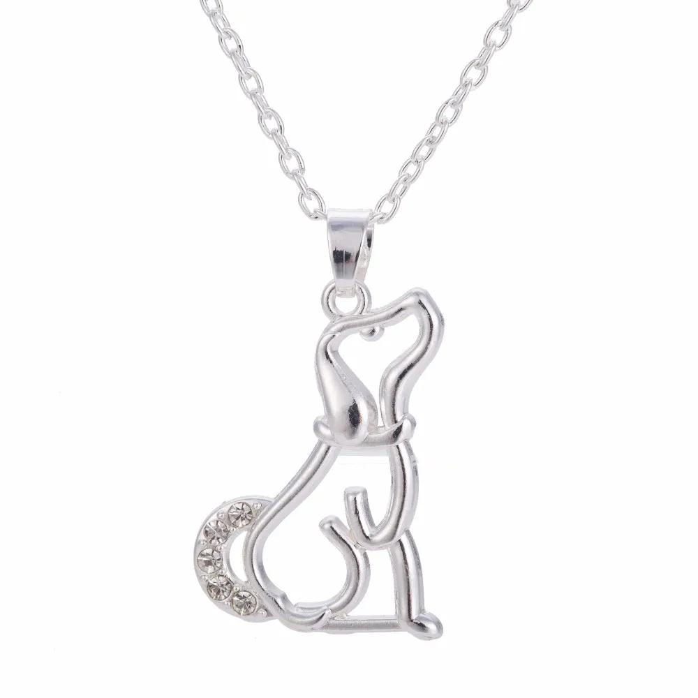 Skyrim Crystal Cute Little Puppy Dog Pendant Necklace Silver Plated Dachshund Necklace dog jewelry for women 17