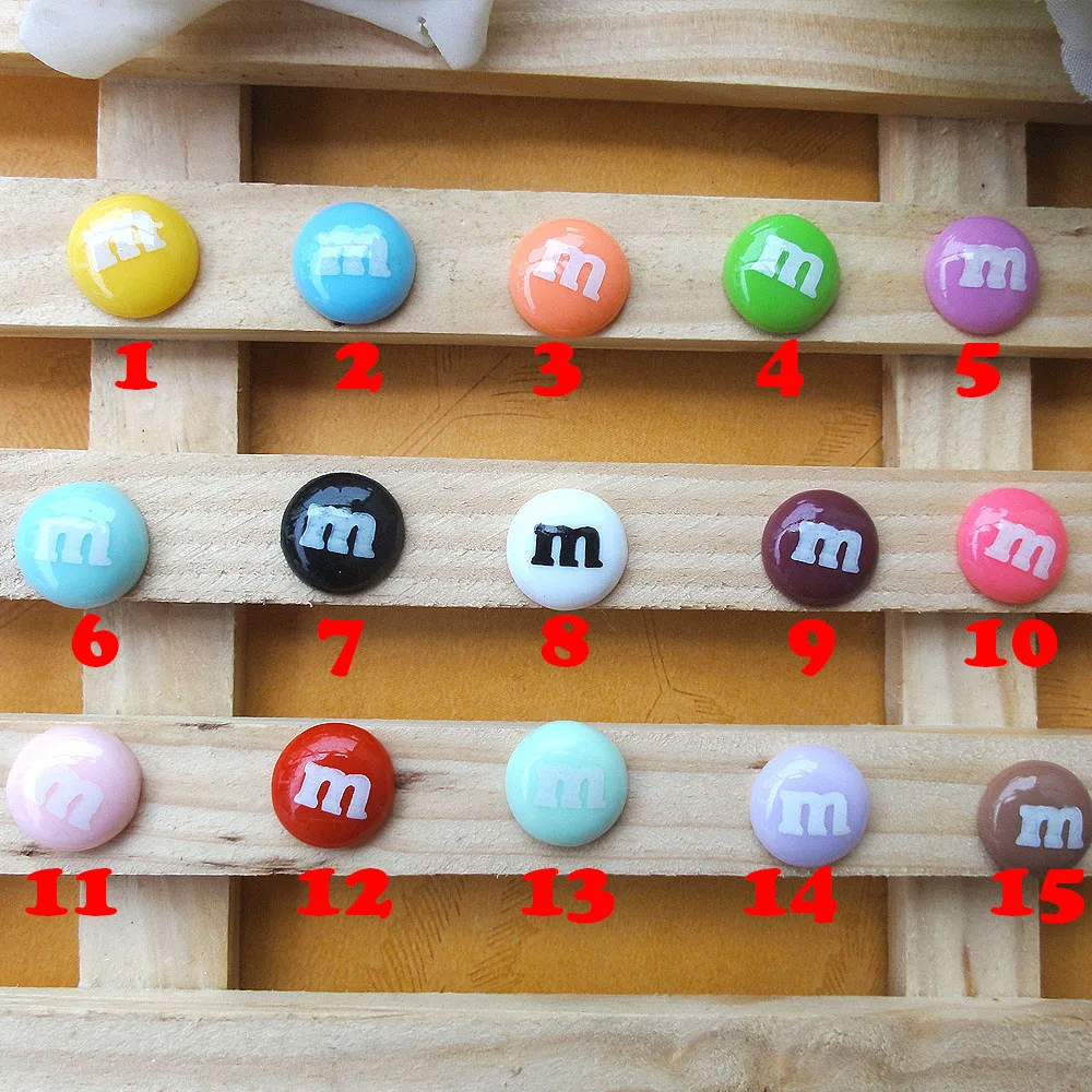 

500pcs/lot flat back resin lovely kawaii M Chocolate Beans candy Cabochons Scrapbook Embellishment DIY Phone Decoration 14mm