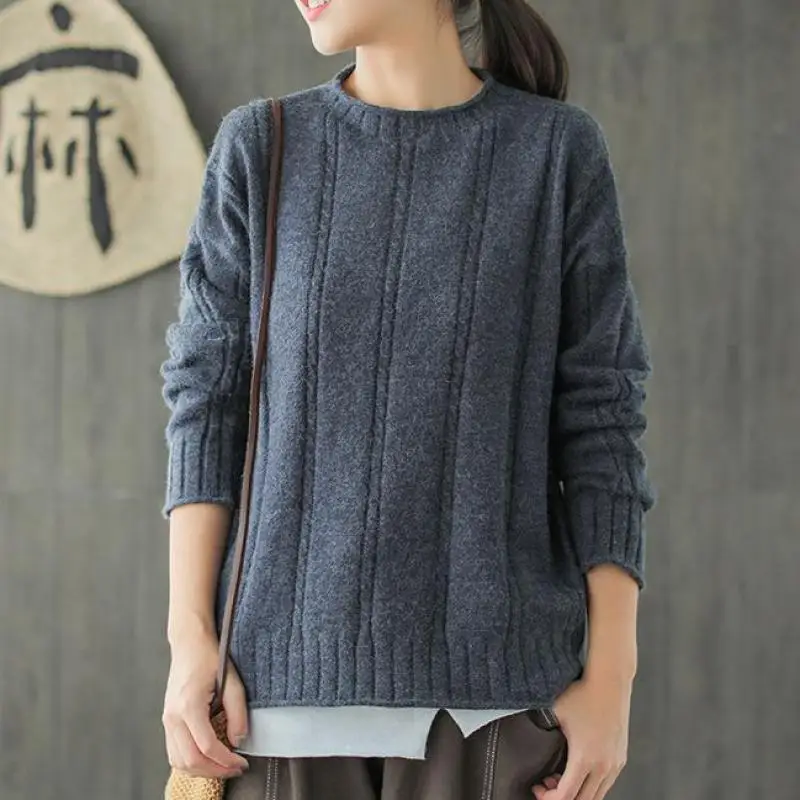 Johnature Casual Pullovers Full Sleeve O-neck Solid Color Sweater 2020 New Autumn/Winter Clothes Loose Knitting Women Sweaters | Женская