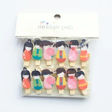 12 шт./упак. кимоно кукла «Японская девочка» деревянный Бумага Клип закладки для альбом с веревкой сообщение наклейки канцелярские принадлежности