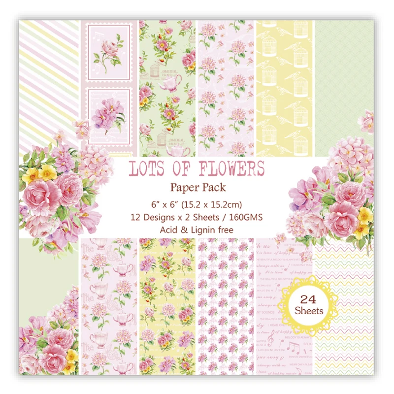 

New 6" Flowers Teapot Birdcage background paper pads patterns 24 sheets,DIY Craft Scrapbooking Paper Pack
