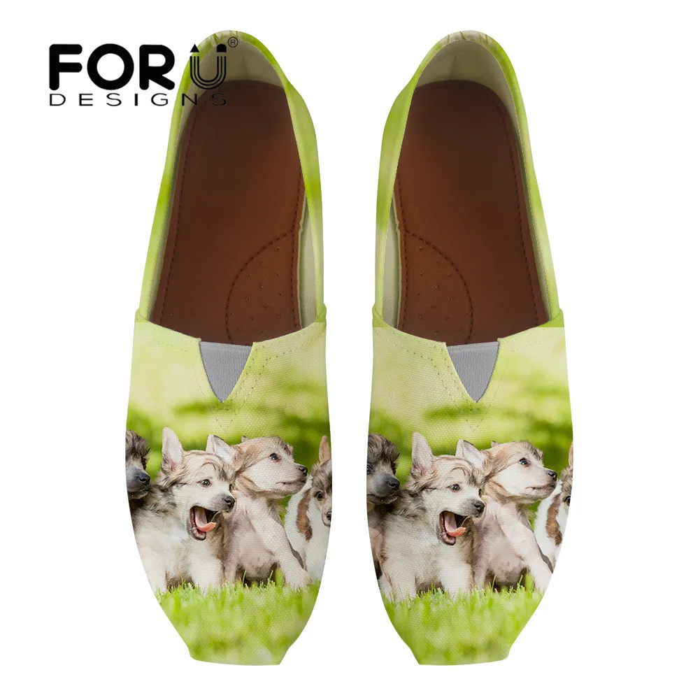 

FORUDESIGNS Womens Shoes Kawaii Animal Dog Print Slip-on Ladies Flats Female Comfortable Footwear Ballerina Flat Plus Size 45