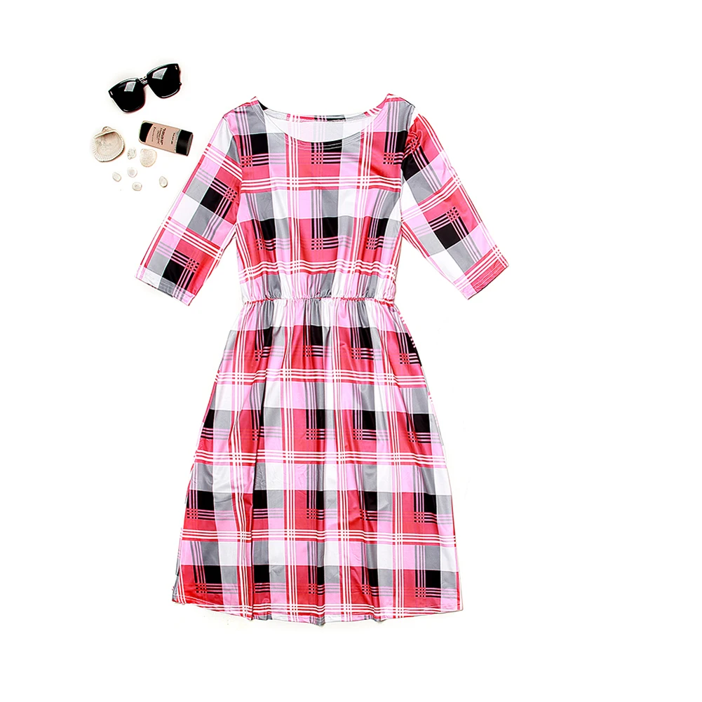 Pudcoco/семейное платье США, платье для мамы и дочки, красное платье в клетку с принтом, одинаковое платье для мамы и дочки