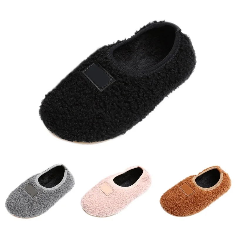 

Kids Fluff Warm Shoes Boys Girls Indoor Non-slip Floor Peas Loafers Shoes Children's Flats