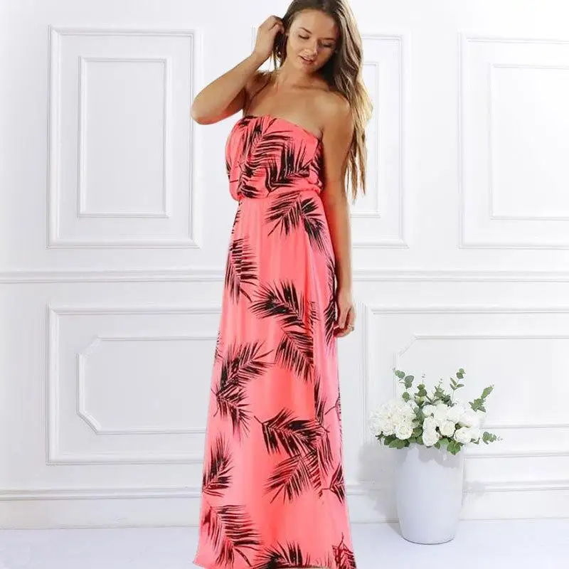 Buy Cheap 2017 summer spring High Quality Beach Long New European and American Tropical Style Wrapped Chest Off Shoulder Maxi Dress