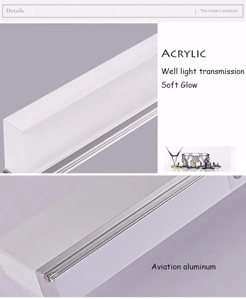 Conduziu a Luz do Espelho Lâmpada de Parede do Banheiro Iluminação à Prova Mais Longo Moderno Cosméticos Acrílico Dwaterproof Água Ac90-260v 7 AC90-260V moderno cosméticos acrílico lâmpada de parede