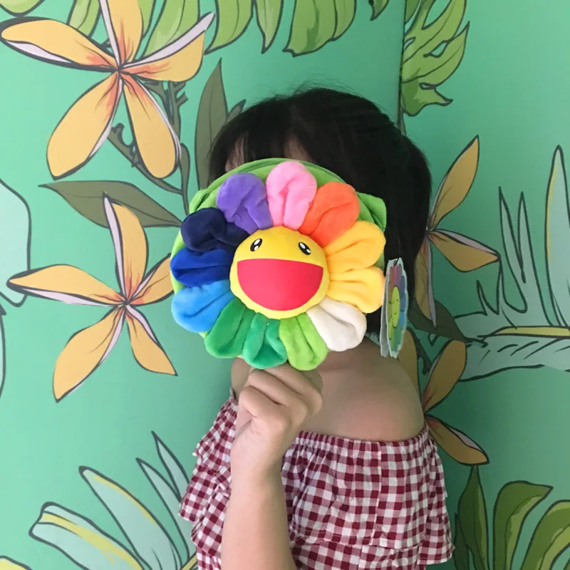 

New Rainbow Flower Plush purses Doll Toy For Kids coin purses shoulders bag Sunflower Stuffed Toys Gifts