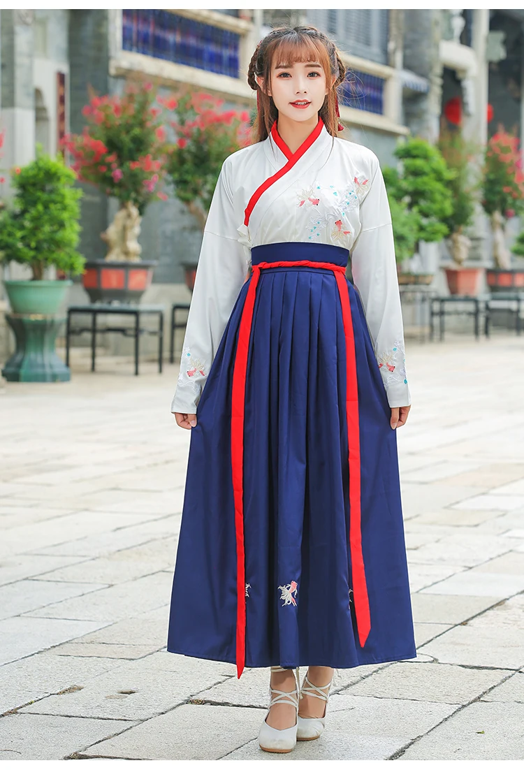 Han Dynasty Stduent юбки для сцены Hanfu платья одежда Tang древняя фея платье Китайская традиционная Женская одежда DNV11436