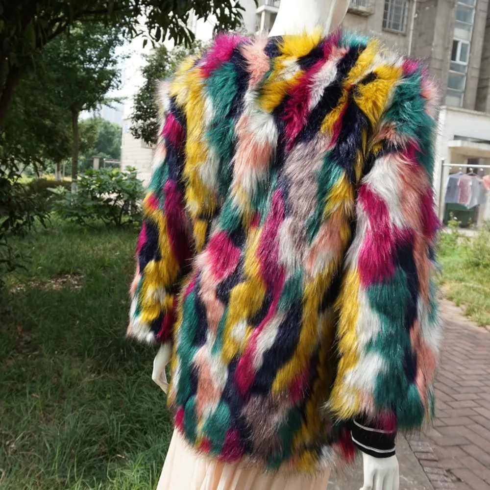 GTGYFF medium long design multicolor women's warm garment holiday boho women fake faux fur jacket coat S-XXXL woman outerwear