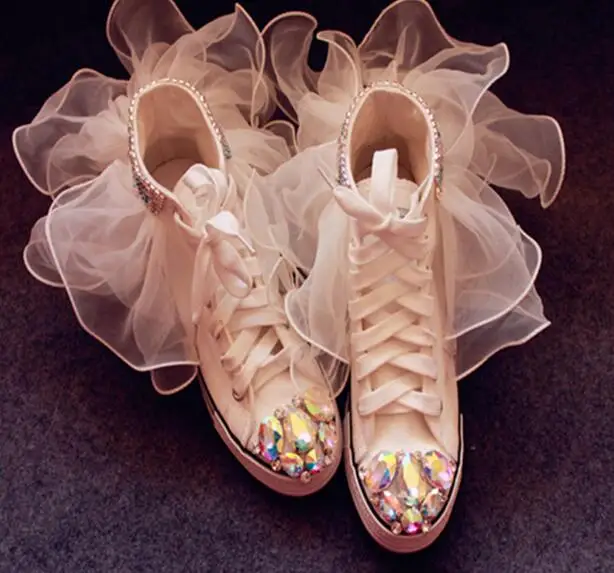 Apoepo white hyperbole lace rubber boots for women crystal round toe flat platform shoes lace up sneakers women casual boots Women's Shoes