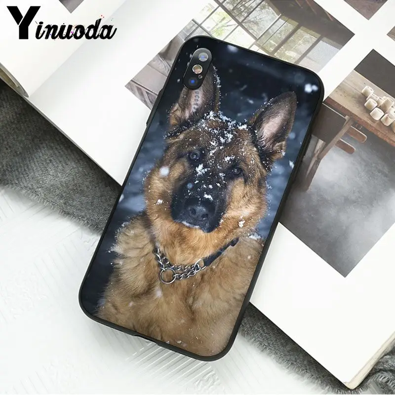 Yinuoda немецкая овчарка Собака Мягкий силиконовый черный чехол для iPhone X XS MAX 6 6S 7 7plus 8 8Plus 5 5S XR