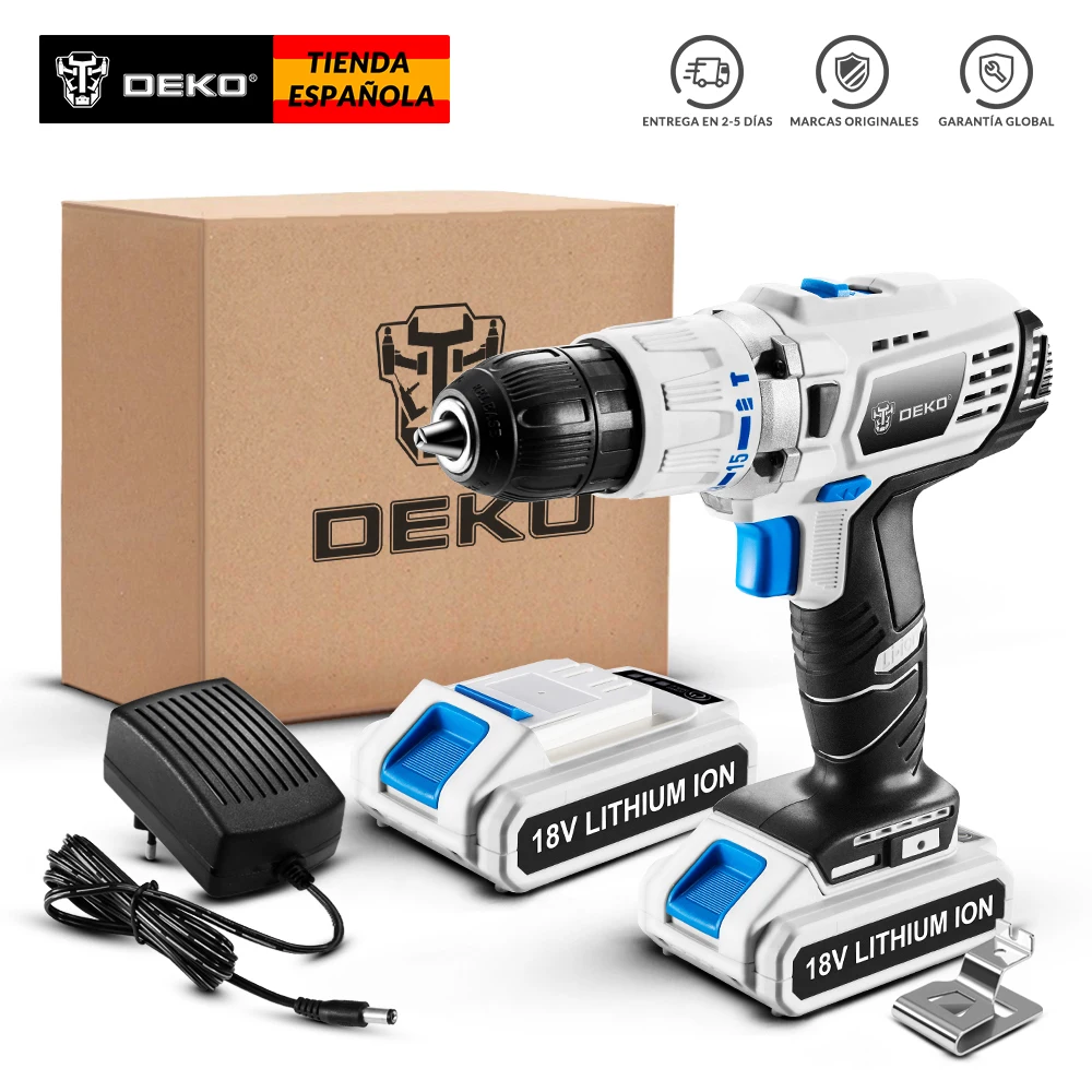 

DEKO GCD18DU3 18V Impact Cordless Drill Electric Screwdriver Lithium-Ion Mini Power Driver Variable Speed LED 2 Batteries