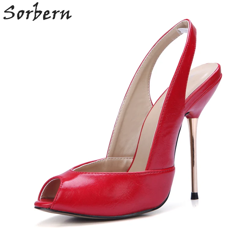 

Sorbern Sexy Red High Heels Pump Heels Gold Metal Stilettos Designer Heels Peep Toe Custom Match Dress Shoes Women Spring 2018