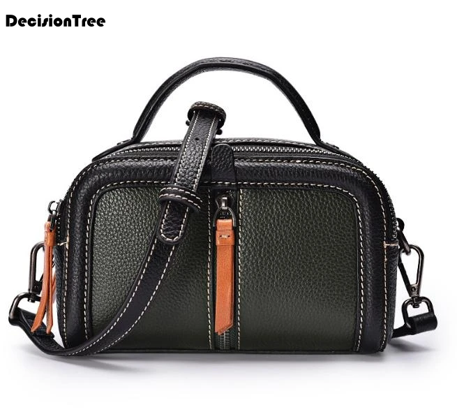 

New Panelled Genuine Leather Scrub Flap Large Capacity Vintage Female Shoulder Bag Retro Lady Messenger Bag Fashion Handbag C069
