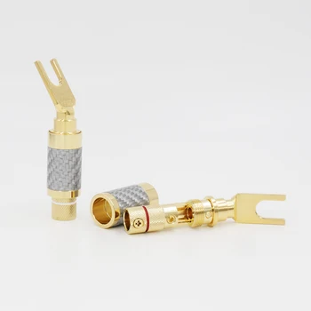 

24k Gold plated Spade Carbon Fiber Speaker Cable Spade Terminal Connector Plug