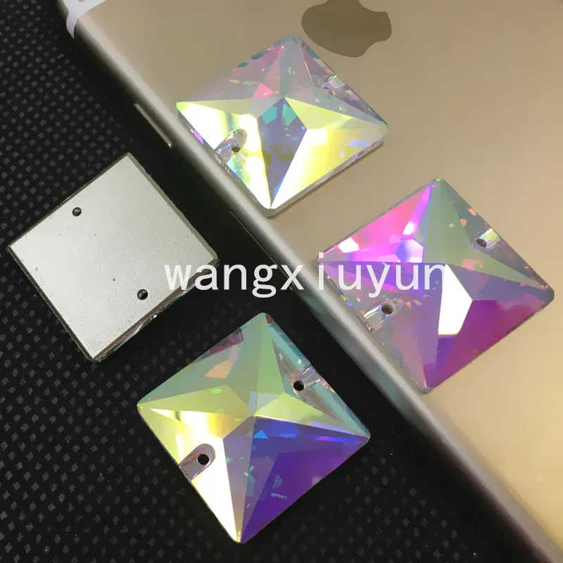 K9-Sew-On-3240-AB-Crystal-Square-Sew-On-Stones-Flatback-12-14-16-22-mm