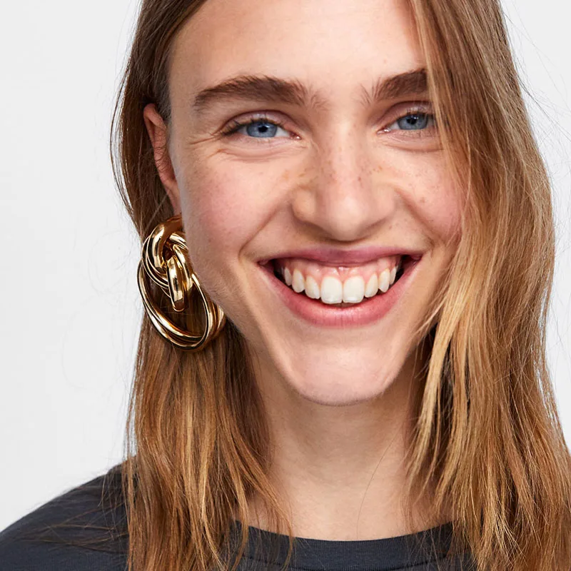 

Girlgo ZA Big Geometric Round Circles Statement Earrings for Women Bohemian Gold Color Maxi Metal Dangle Drop Earrings Jewelry