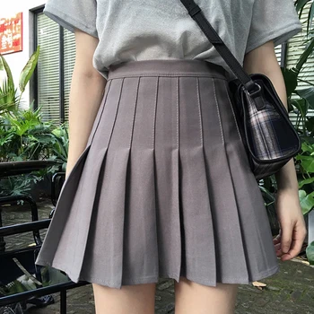 

AreMoMuWha Ins Super Fire Skirt Female Students Spring Summer High Waist Black Pleated Skirt White Skirt Gray A Word Skirt QX981