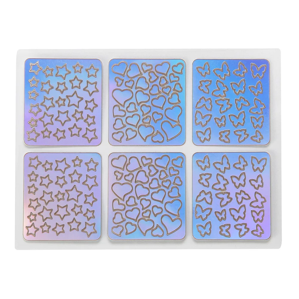 6 листов маникюрные наклейки дизайн ногтей, полый нерегулярные многоразовые наклейки DIY трафарет красоты украшение ногтей#121