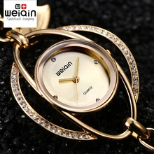 Weiqin suerte pétalos pulsera relojes mujeres oro Crystal Rhinestone señoras del reloj de moda Casual Relogio Feminino orologio donna