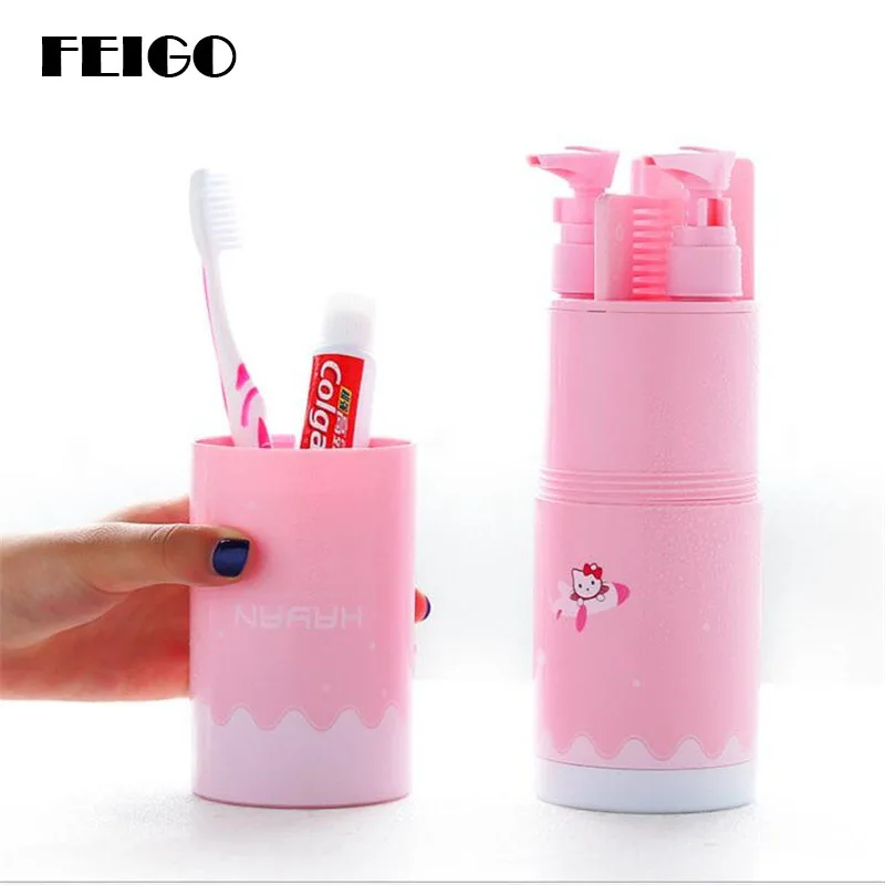 

FEIGO 5Pcs/Sets Portable Creative Travel Bathroom Supplies Set Emulsion Bottle/Toothpaste/Mirror/Brush/Toothbrush Cup Sets F608