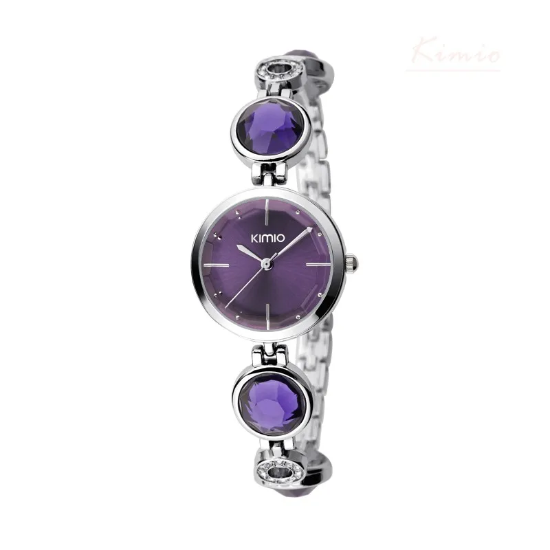 KIMIO бренд Simiple женские кварцевые часы Роскошные женские Кристалл Черный большой драгоценный камень браслет наручные часы для женщин Рождественский подарок - Цвет: purple watch
