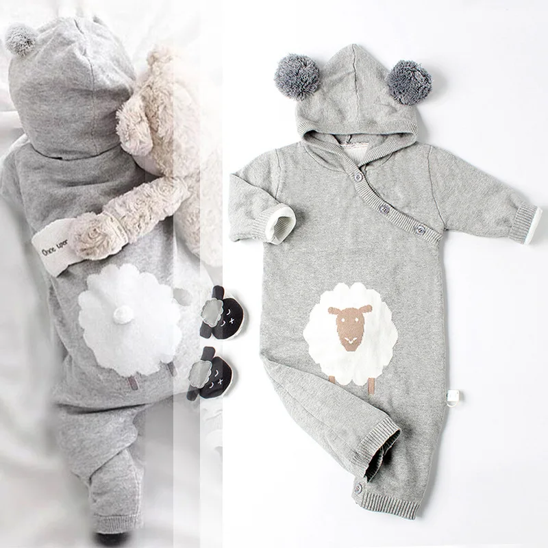 

0-3 years Wholesale 2017 New Baby Girls Knitting Rompers Autumn Winter Carton Cute Soft Toddler Jumpsuit