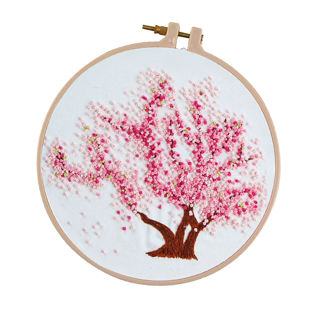DIY Ribbon Tree Pattern Embroidery Cross Stitch Set Needlework Kits Sewing Decor