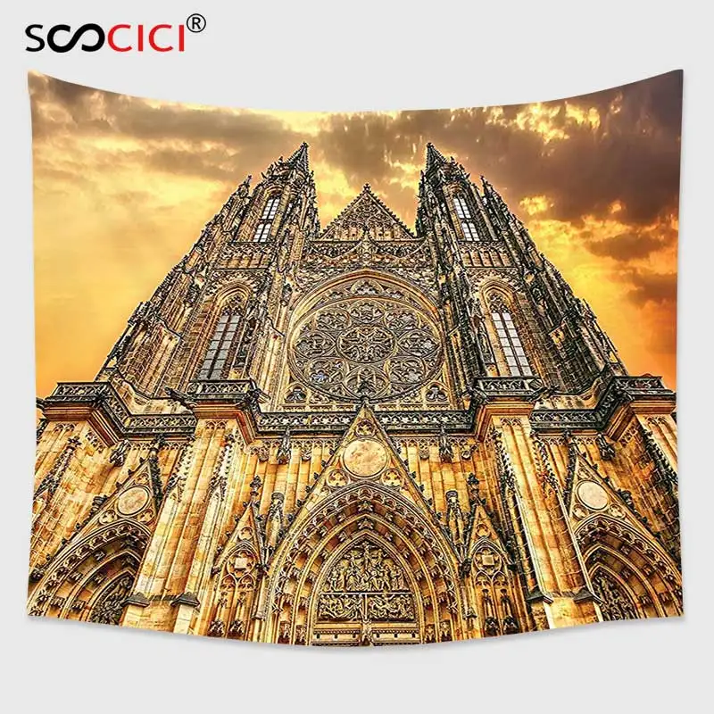 

Cutom Tapestry Wall Hanging,Gothic Decor Famous Cathedral European Church Catholic Gifts Sunset Tower Medieval Architecture