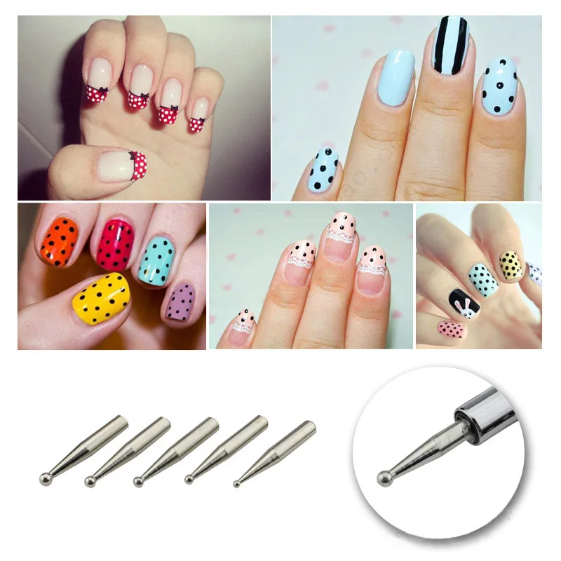 Nail Art Flower Line Tip Dotting Pen With 5 Drill Points Acrylic Drawing Painting UV Gel Polish