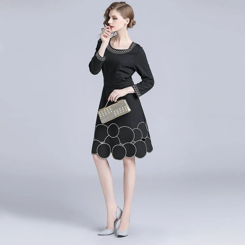 

Hign End Vintage Long Sleeve Workwear Dress 2019 Office Ladies A-Line Black Women Spring Fall Elegant Mini Dresses