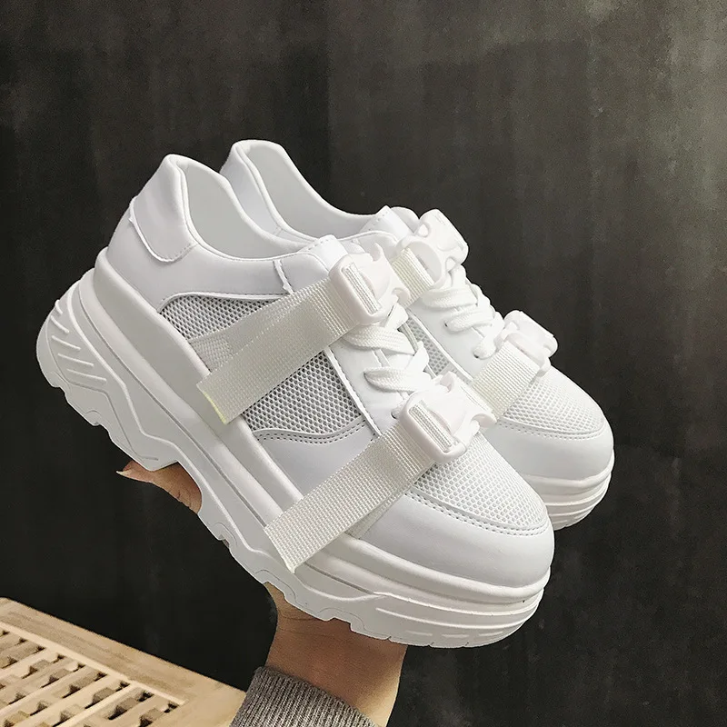 

Solid Color Breathable Mesh Women Shoes New Fashion Platform Ladies Casual Sneakers High Quality Increase Female Off White Shoe