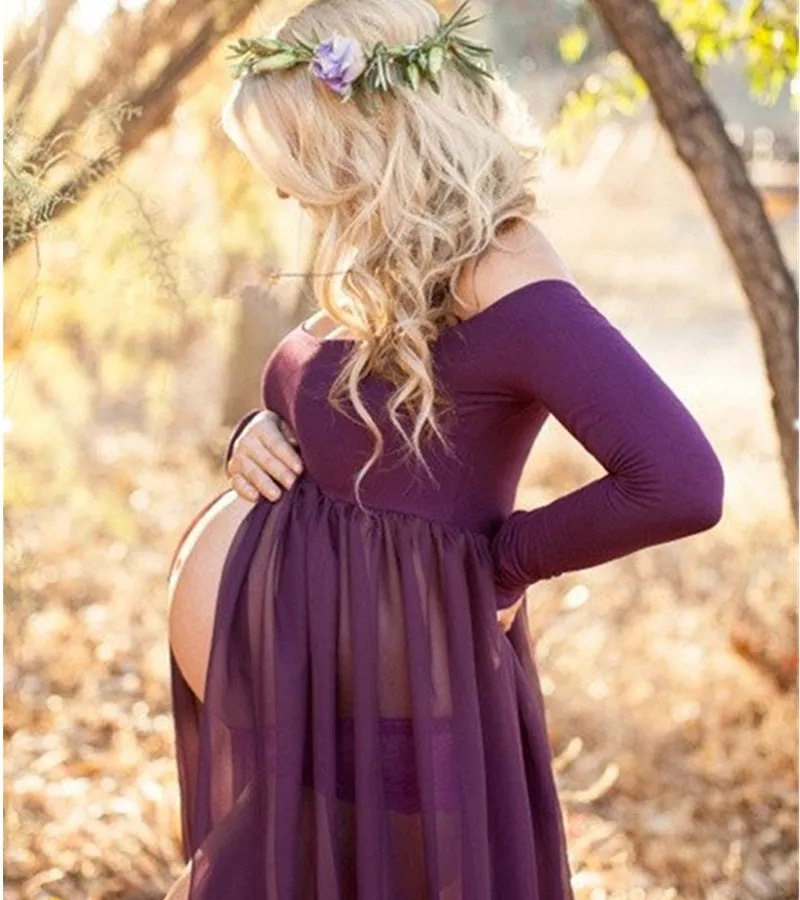 S M L XL Maternity Dress for Photo Shoot Maxi Maternity Gown SPLIT