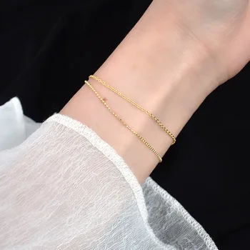 

1PC Slim Authentic 925 Sterling silver Double Rows/ Layers Lucky round ball Beads chain Bracelet fine jewelry TLS186