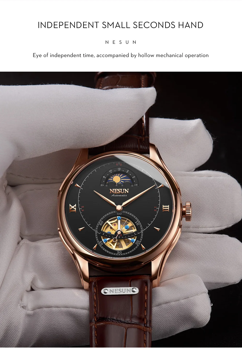 Швейцария NESUN Tourbillon механические часы для мужчин люксовый бренд автоматический бизнес Скелет Водонепроницаемый Relogio Masculino M9038-4