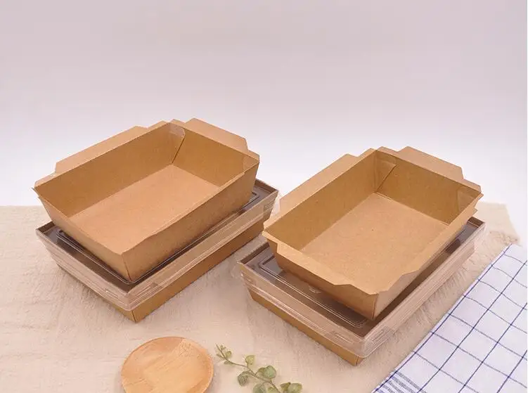 900 мл крафт-бумага Ланч-бокс одноразовые пищевые контейнеры упаковочные кассеты Крышка крупного рогатого скота картонная коробка для салата