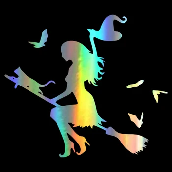 

Stickers On Car 15*17cm The Witch and Broomstick Cartoon Sticker Vinyl Funny 3D Car Styling Stickers and Decals Creative Decor