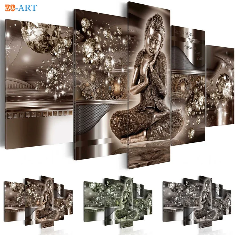 

Buddha Statue Art Prints Poster Canvas Art 5 Pieces Modular Pictures Modern Wall Painting for Living Room Home Decor