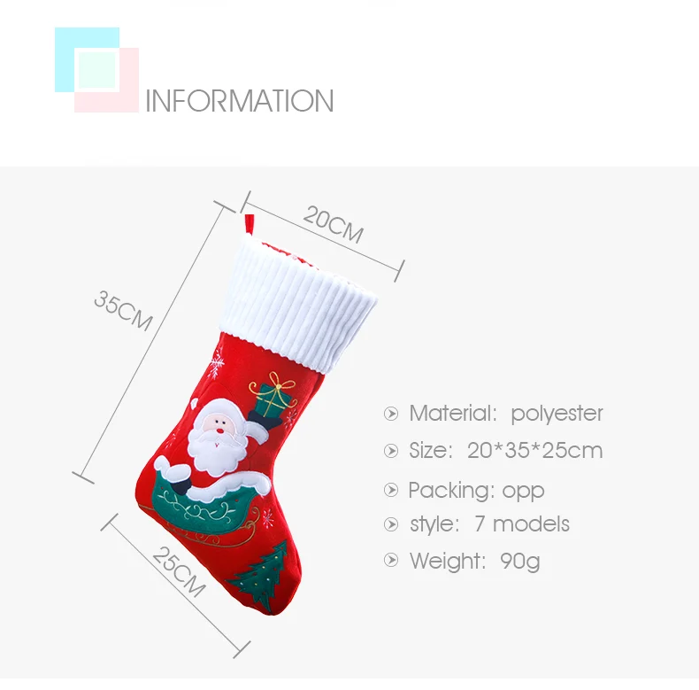 02inhoo 18 inch Christmas socks children Christmas tree decoration hanging socks Santa Claus Candy Bag Christmas gift bag Ornament