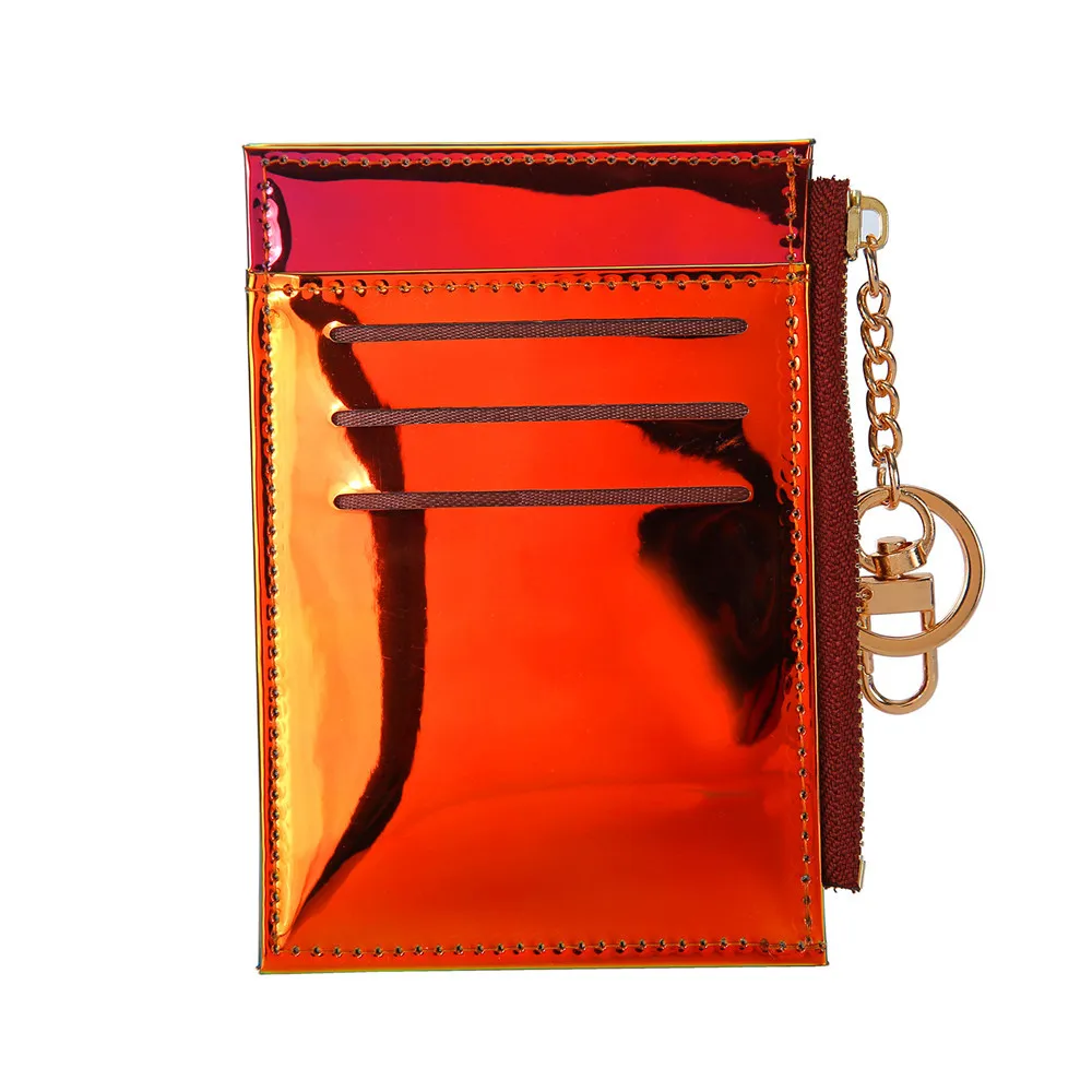 Женский лазерный кожаный держатель для кредитных карт, визитница для банковских карт, металлический подвесной футляр для удостоверения личности, органайзер для монет, кошелек для денег - Цвет: orange