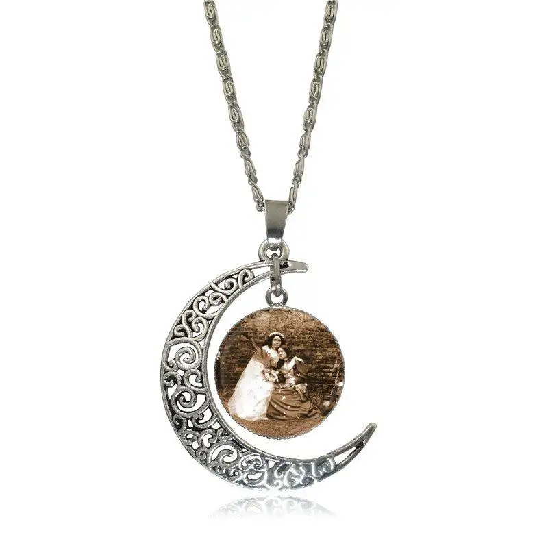 EJ Glaze For Wedding St Therese Fashion Glass Cabochon Moon Pendant Necklace Choker Jewelry | Украшения и аксессуары