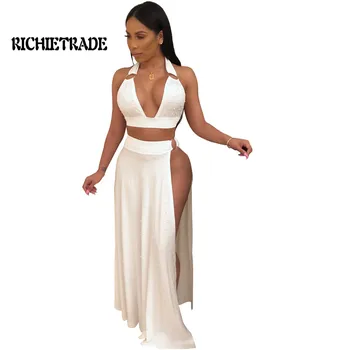 

Richietrade Sexy Woman Two Piece Suit Hollow Out Spaghetti Strap Solid