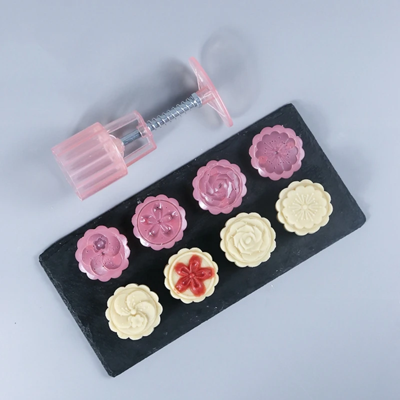4 Цветочные Марки луна торт плесень DIY Круглый Mooncake формы для выпечки Декор Tool 50 г