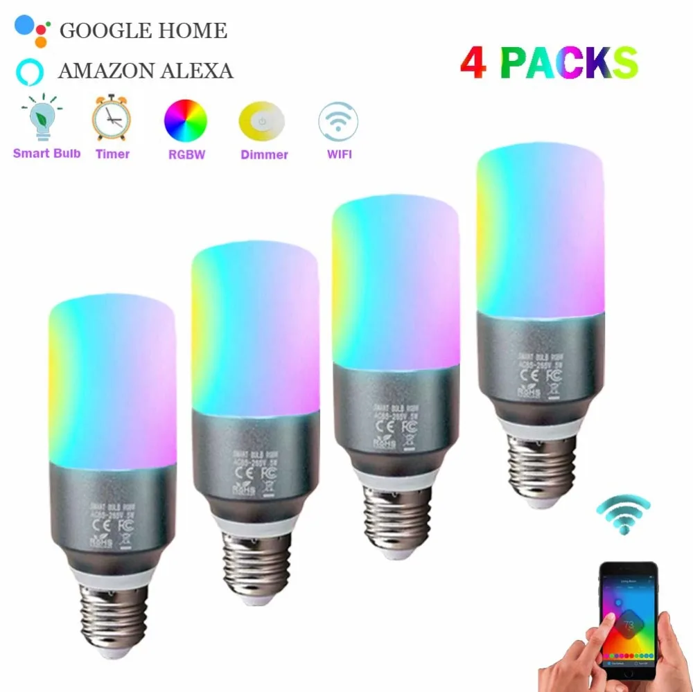 

E27 Smart WIFI Bulb 7W Dimmable LED Bulb Light Bulb Works with Alexa Google Home Multicolor APP Remote Control Bulb(4packs)