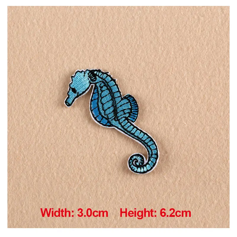 

1PC Patches For Clothing Embroidery Animal Hippocampus/Sea Horse 3.0x6.2cm Patches For Apparel Bags DIY Accessories