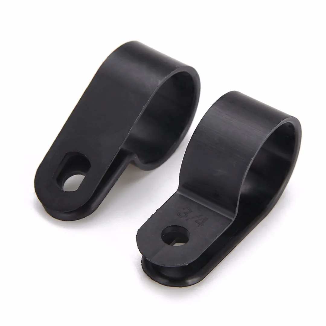 

200pcs Black Nylon Plastic P Clips Clamp Fasteners Assorted Box For Cable Conduit Hose Tubing Sleeving 5/6/9/12/19/28 mm