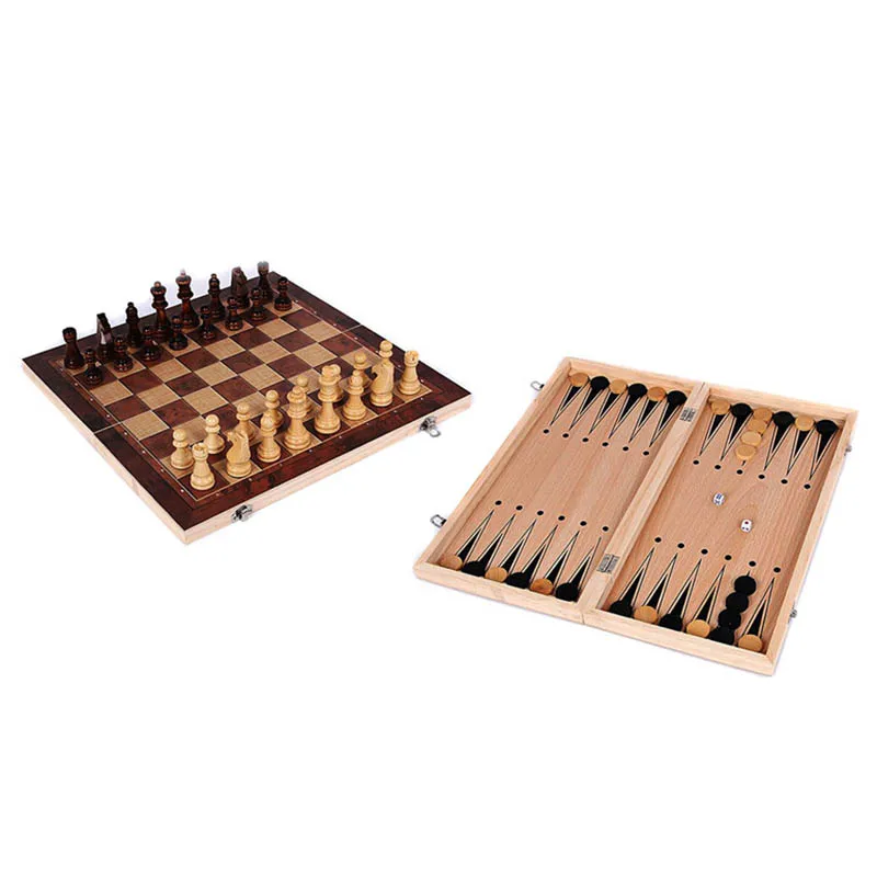 

3 in 1 Wooden Board Game Set Compendium Games Chess Backgammon Draughts S7JN