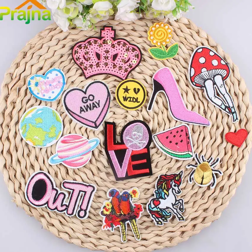 

ZOTOONE Pink Crown Sequins Patches Iron On Girls Letter OUT Unicorn Appliqued Stickers For Kids Clothes Badges Small Emoji Patch